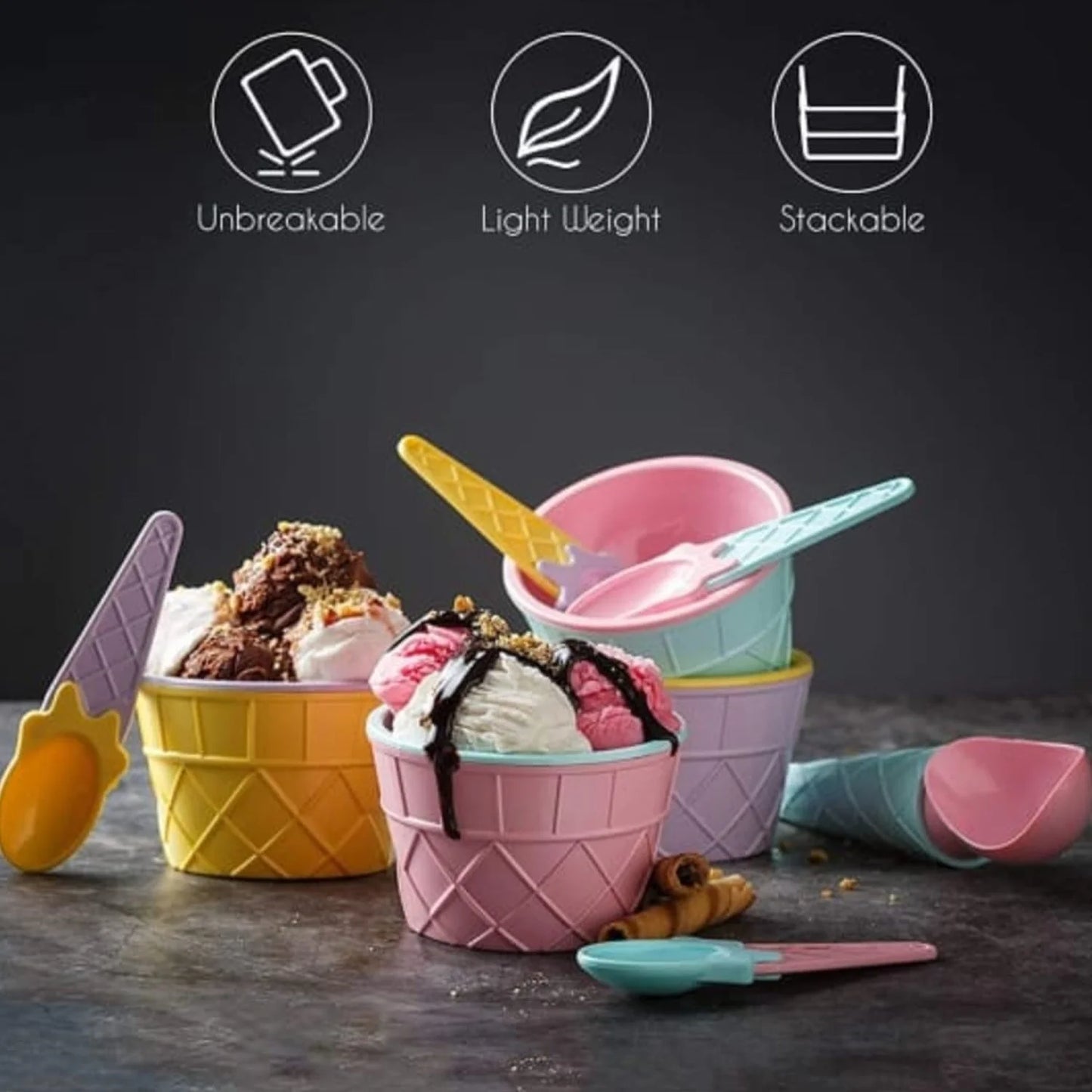 Ice Cream Waffle Bowl Set with Spoon – 2 Units