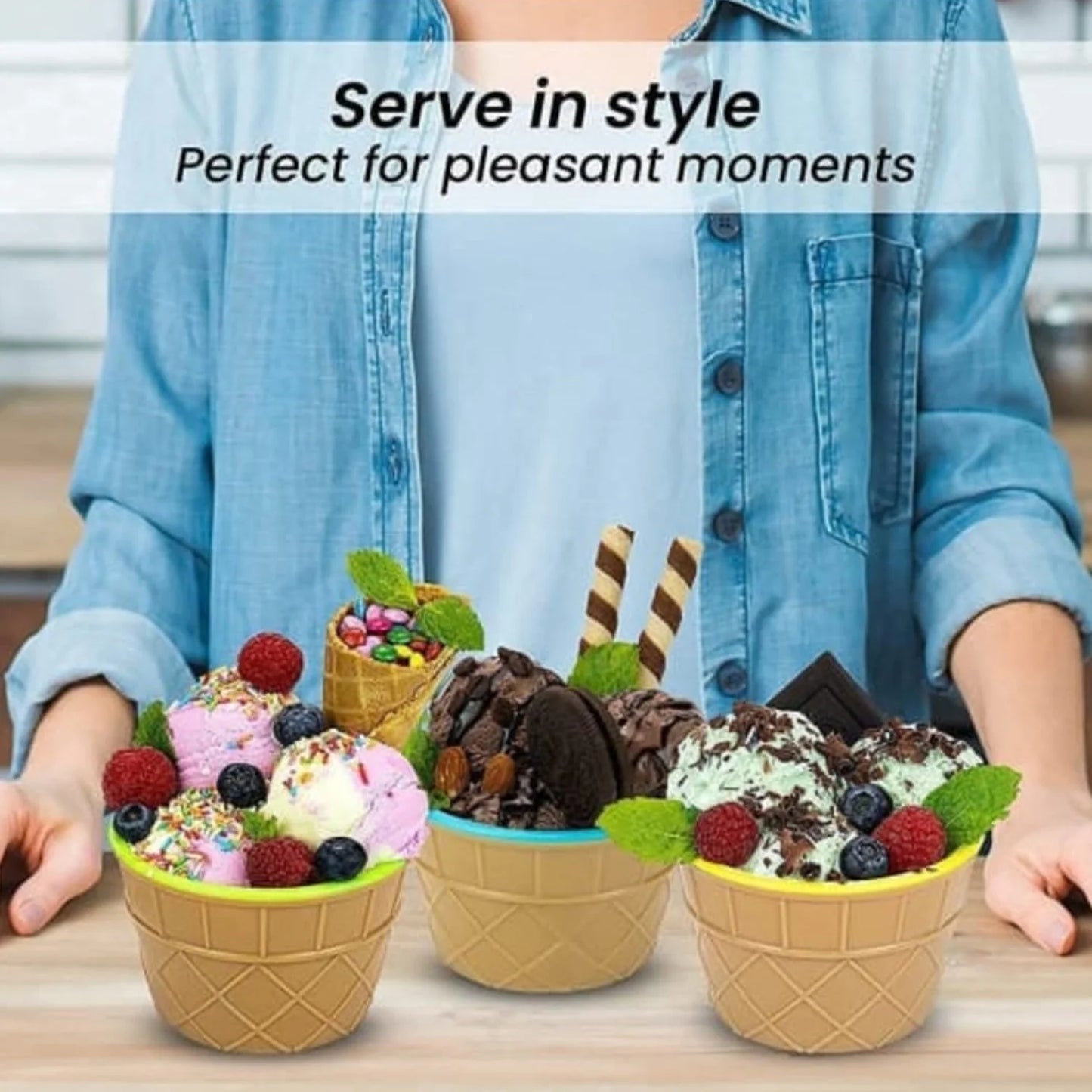 Ice Cream Waffle Bowl Set with Spoon – 2 Units