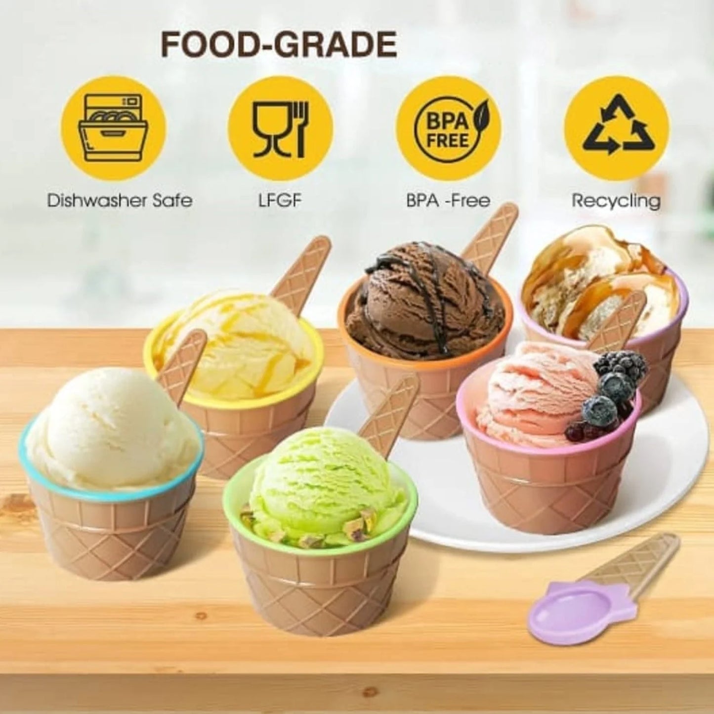 Ice Cream Waffle Bowl Set with Spoon – 2 Units
