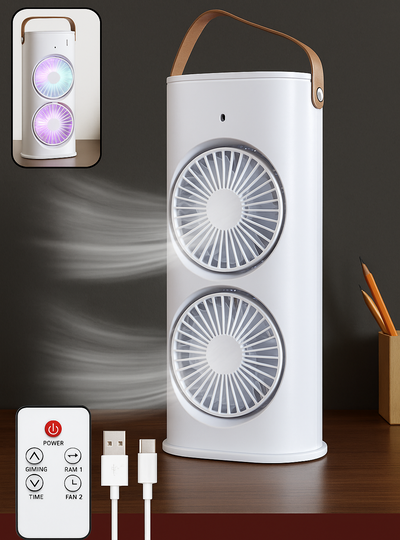 Electric Fan Desktop Double-Head Powerful Air Cooler (1 Pc / With Remote)