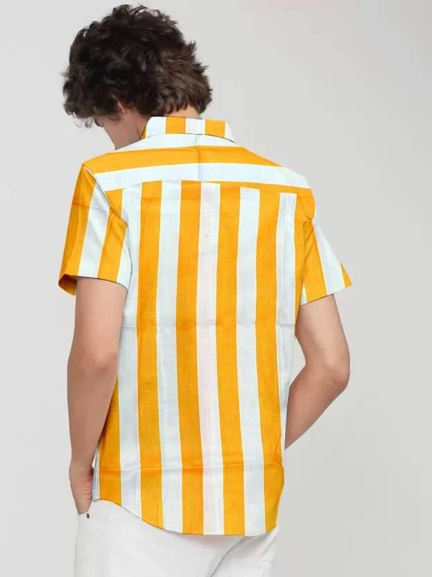 Poly Cotton Stripes Half Sleeves Regular Fit Mens Casual Shirt