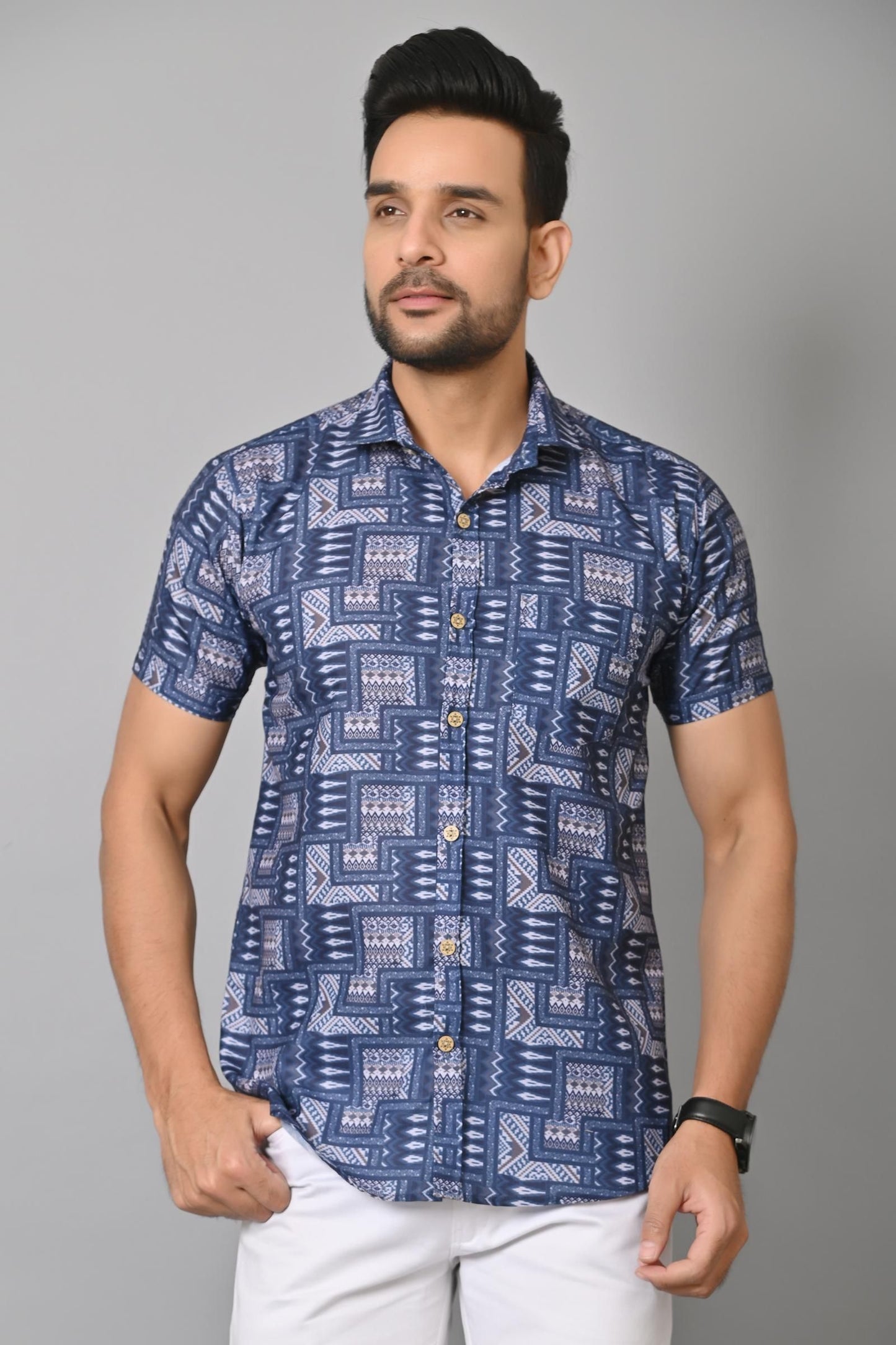Gasperity Cotton Printed Half Sleeves Mens Casual Shirt