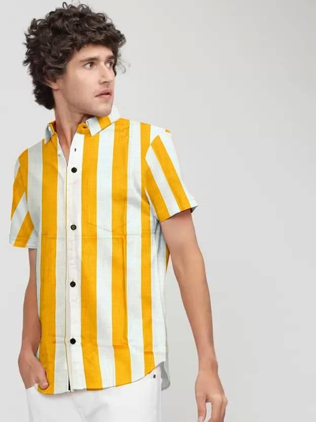 Poly Cotton Stripes Half Sleeves Regular Fit Mens Casual Shirt