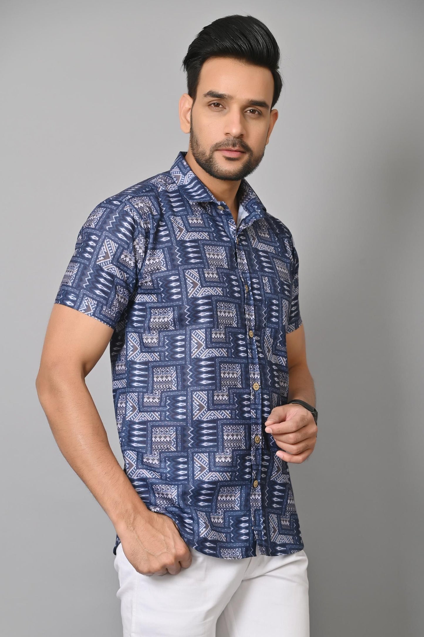 Gasperity Cotton Printed Half Sleeves Mens Casual Shirt