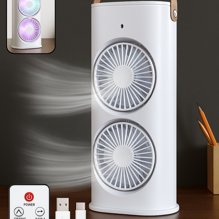 Electric Fan Desktop Double-Head Powerful Air Cooler (1 Pc / With Remote)